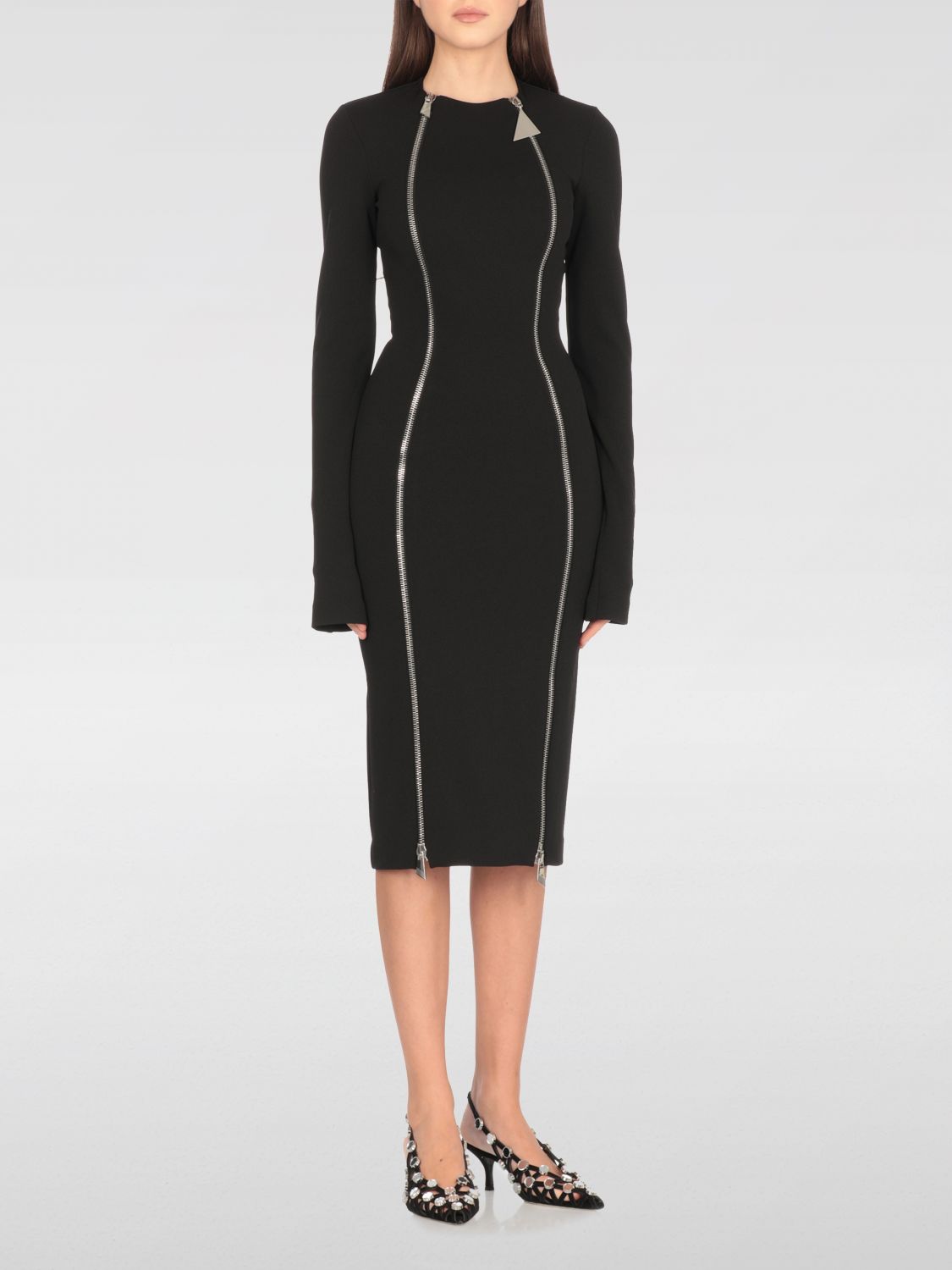 Attico Polyester Dress With Long Sleeves And Fitted Silhouette