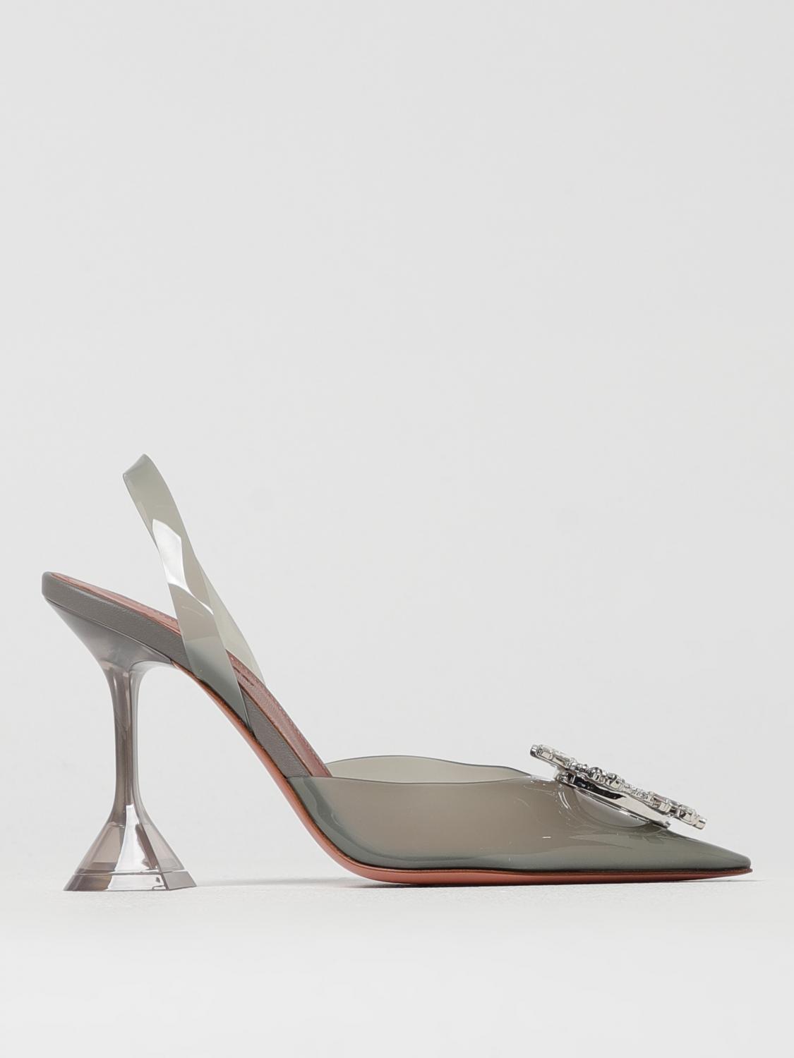 Amina Muaddi Lily Crystal Flower Denim Slide Sandals In Grey