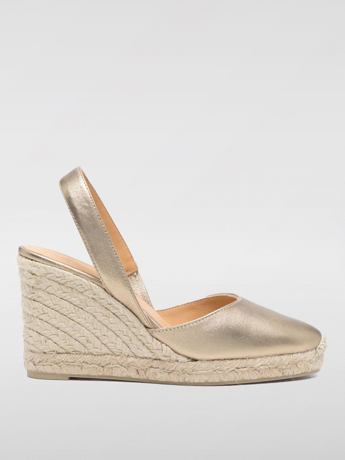 Castaã±er Castaner Womens Gold Carissa Cross-strap Leather Heeled Wedges In Gold
