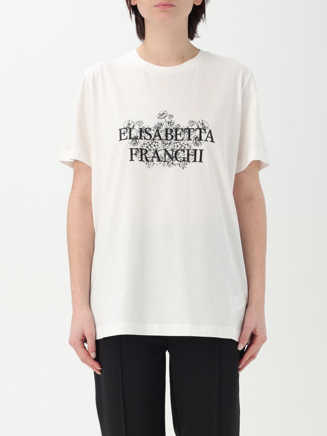 Elisabetta Franchi Jersey T-shirt With Logo Print And Embroidery In White