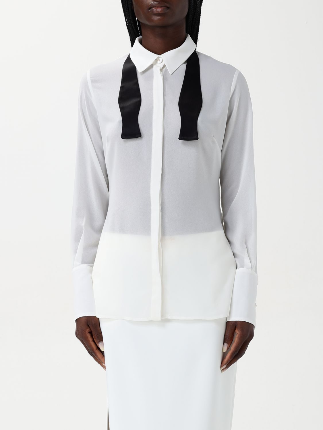 Elisabetta Franchi Camicia In Georgette Con Cravattino In Ivory