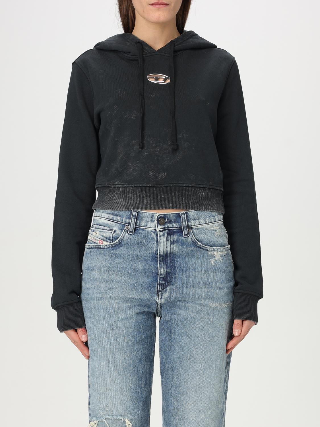 Diesel Oval-d Logo Hooded Cropped Sweatshirt In Black