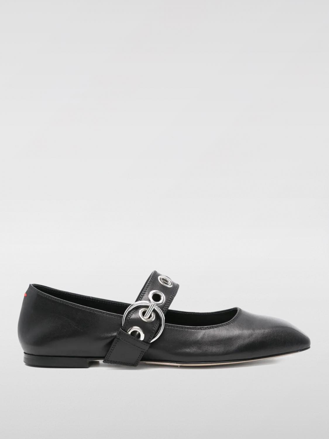 Aeyde Nappa Leather Flats With Circular Hardware Detail In Black