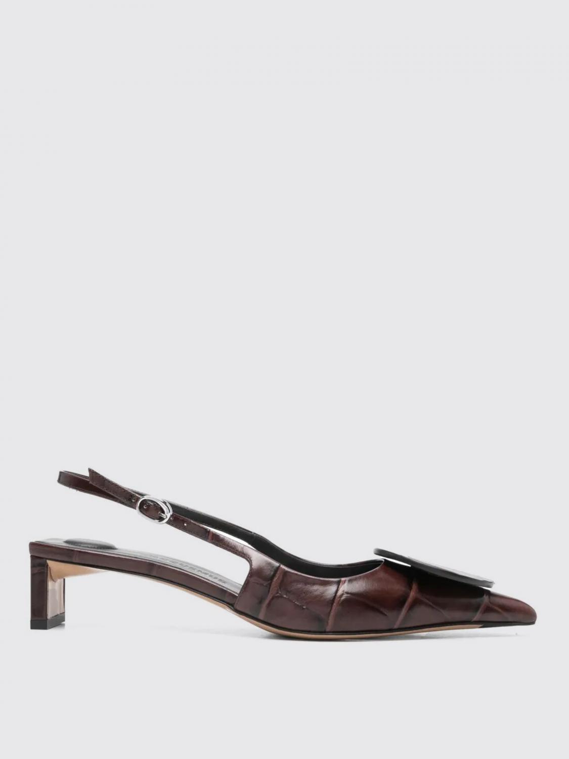 Jacquemus Pointed Toe Slingback Pumps With Textured Calf Leather In Braun