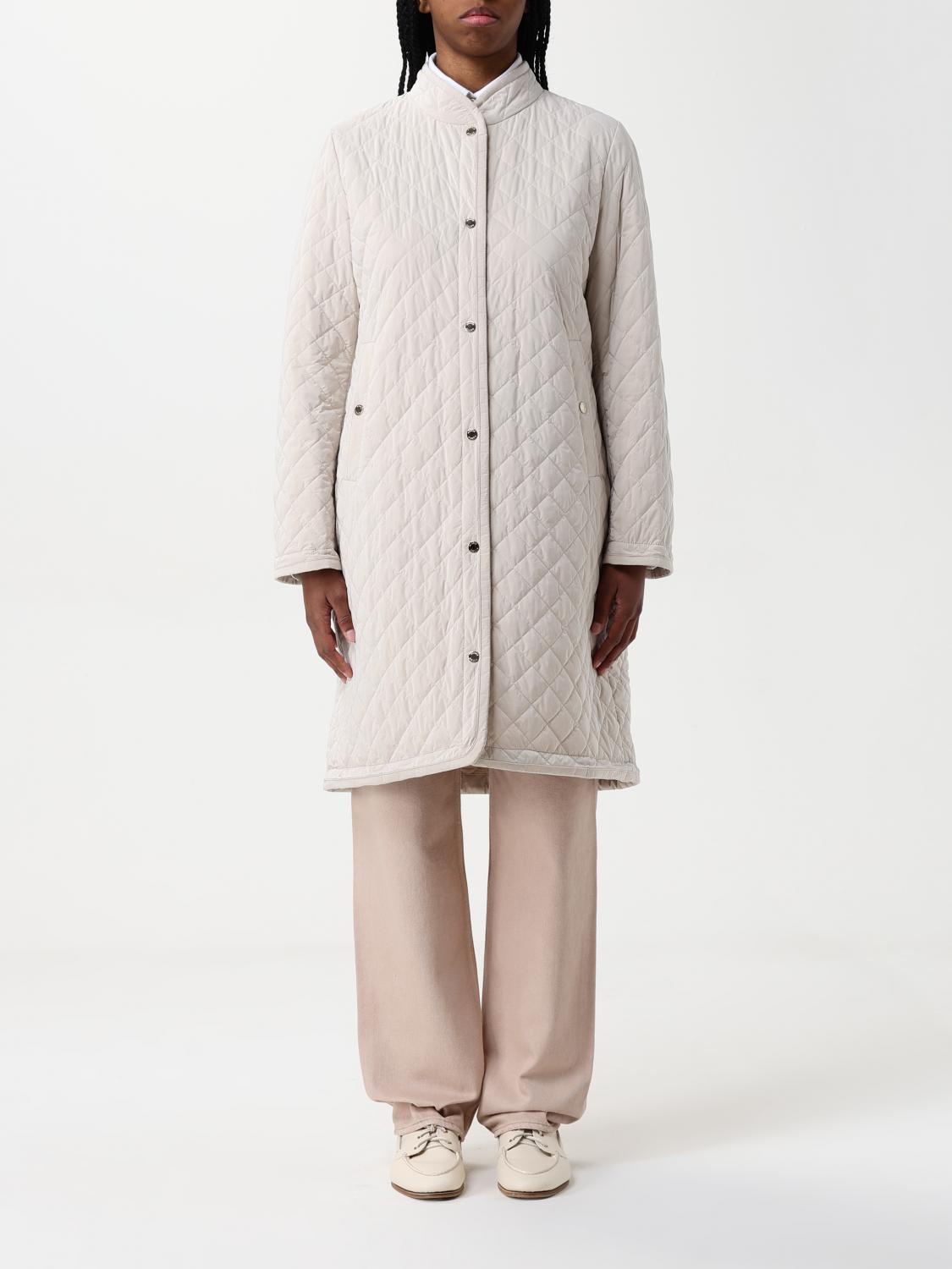 Moorer Quilted High Collar Long Jackets In Grey