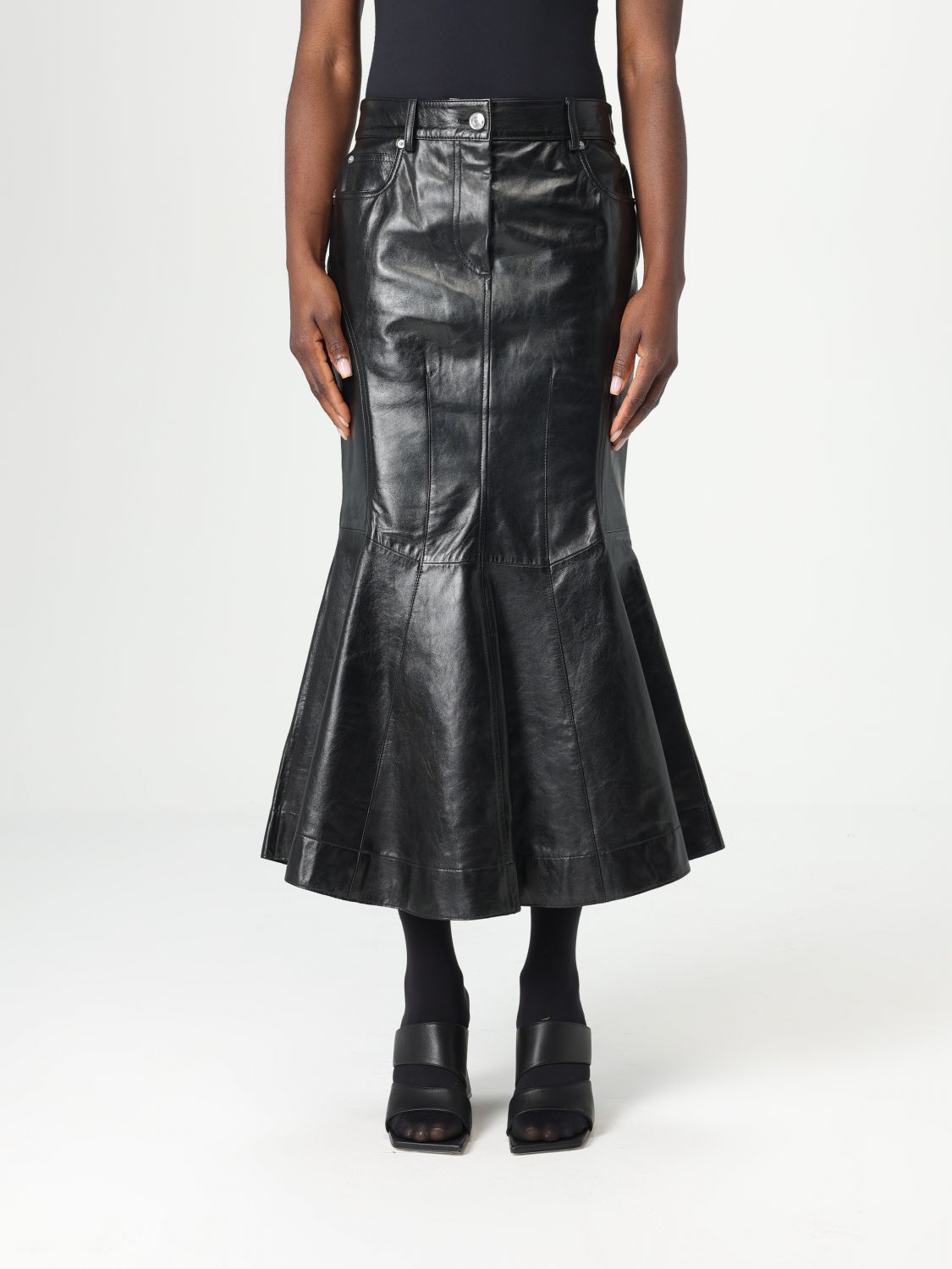 Sportmax Leather Skirt With Pockets And High Waist In Black