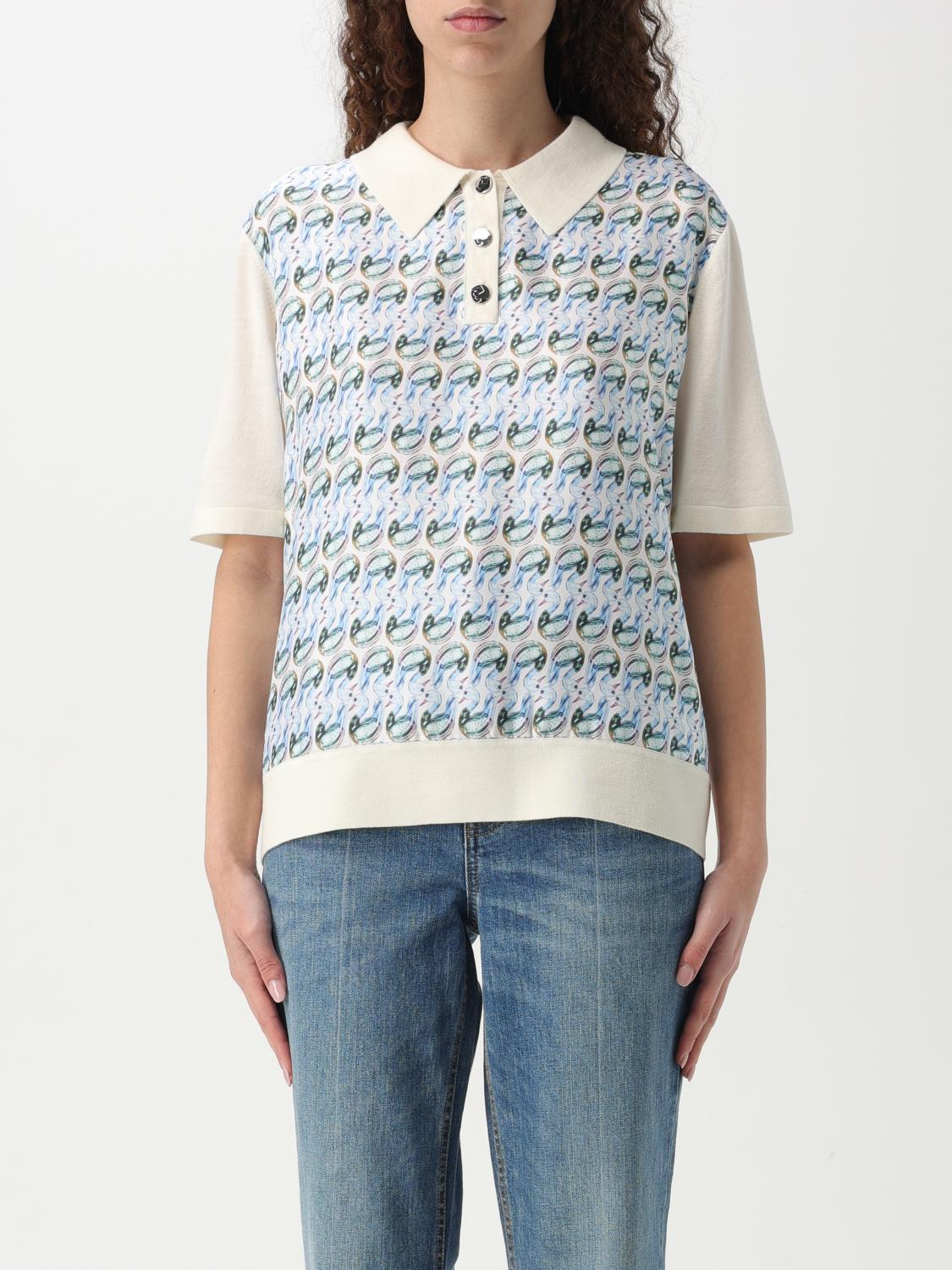 Tory Burch Patterned Front Top With Classic Polo Collar In Blue