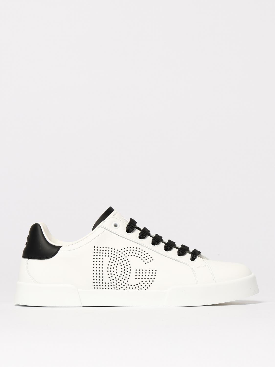 Dolce & Gabbana White And Black Leather Sneakers In White