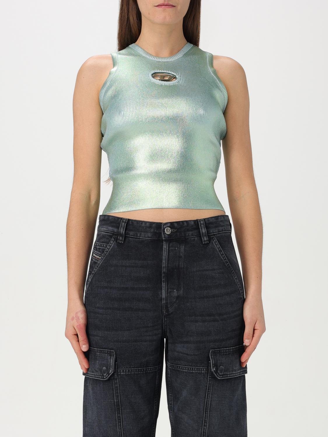 Diesel Pastel Green Stretch Viscose Blend Top In Silver