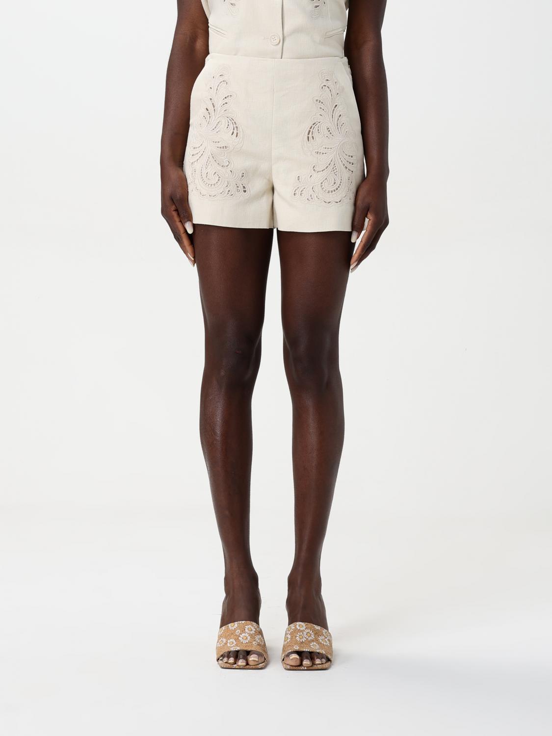 Twinset Twin-set Tailored Gray Shorts With Intricate Embroidery In Pearl