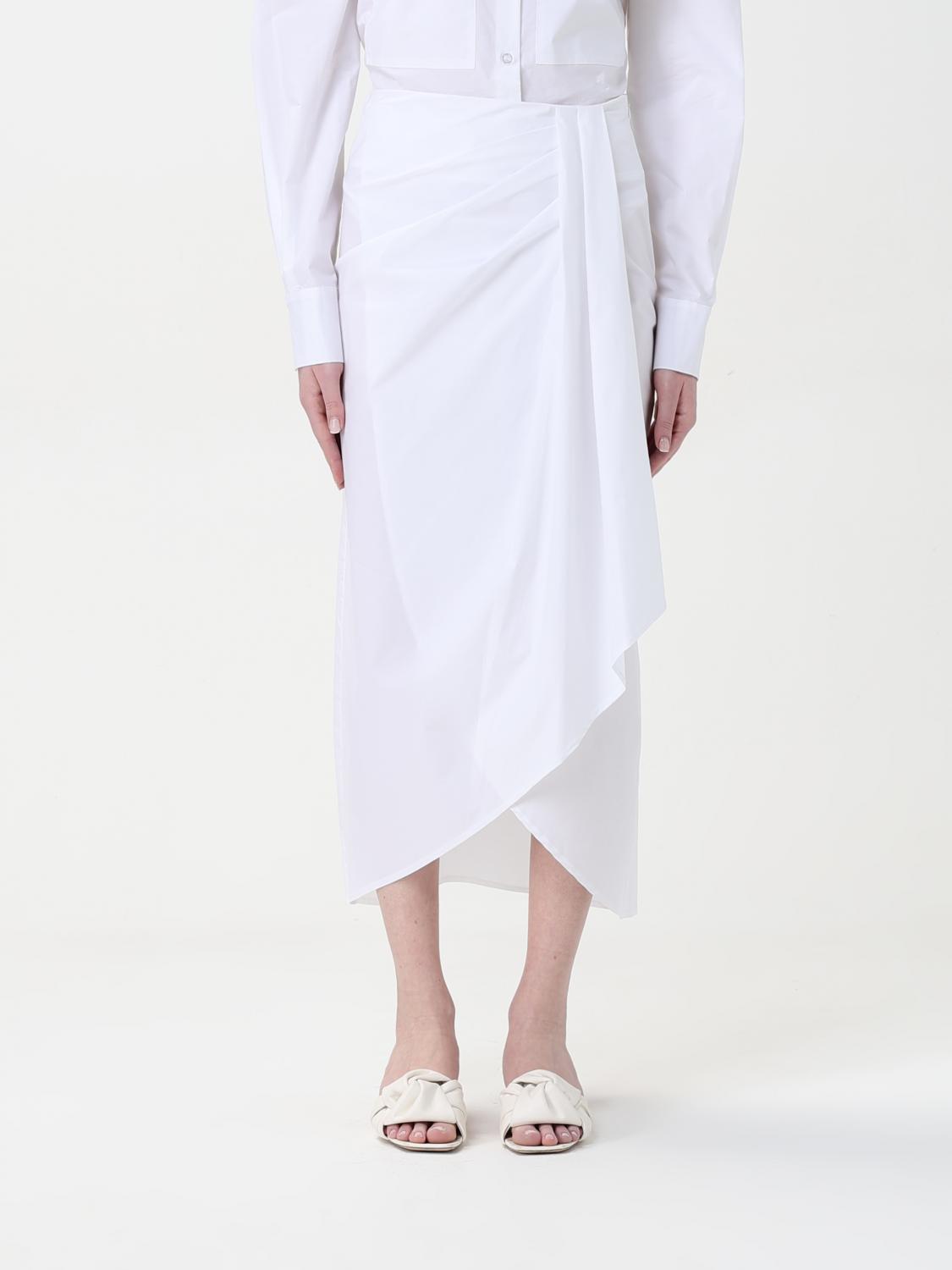 Twinset Asymmetric Poplin Skirt In White