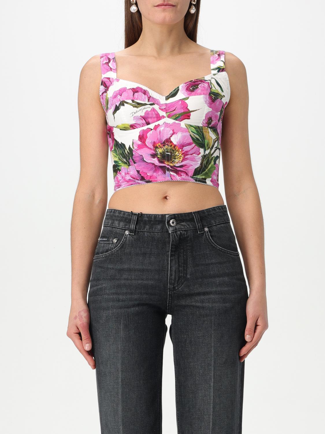 Dolce & Gabbana Printed Poplin Bustier Top In Fuchsia