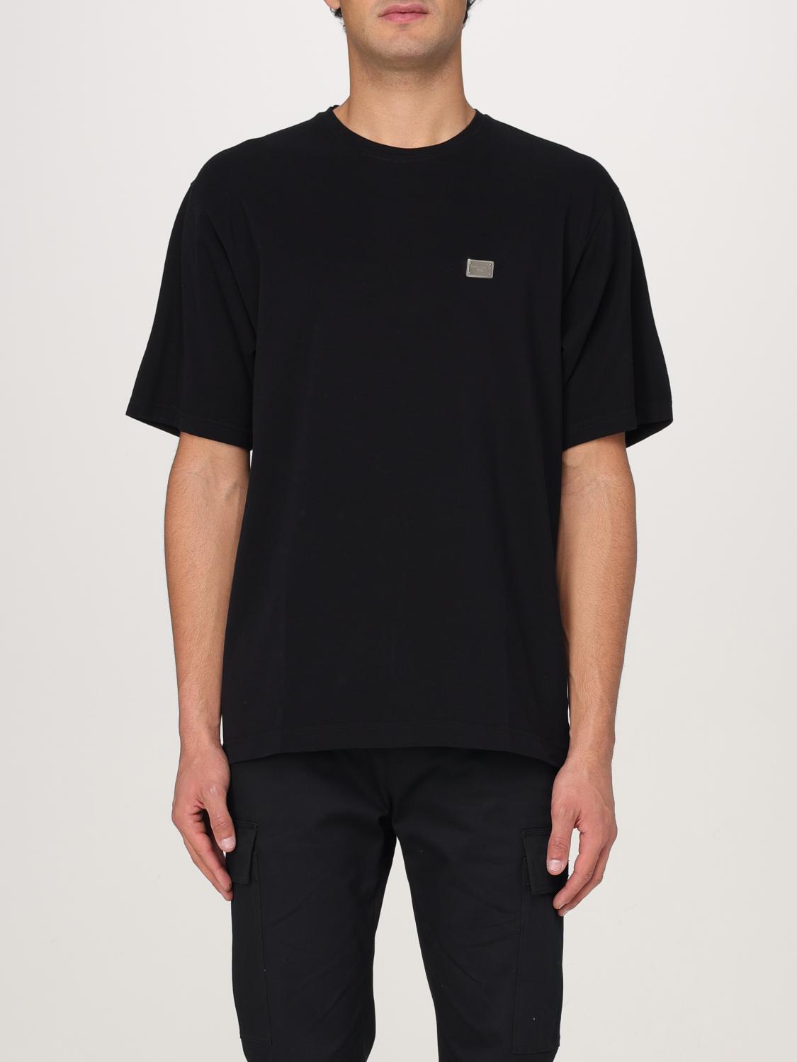 Dolce & Gabbana Cotton T-shirt With Metal Plaque Featuring Front Logo In Black