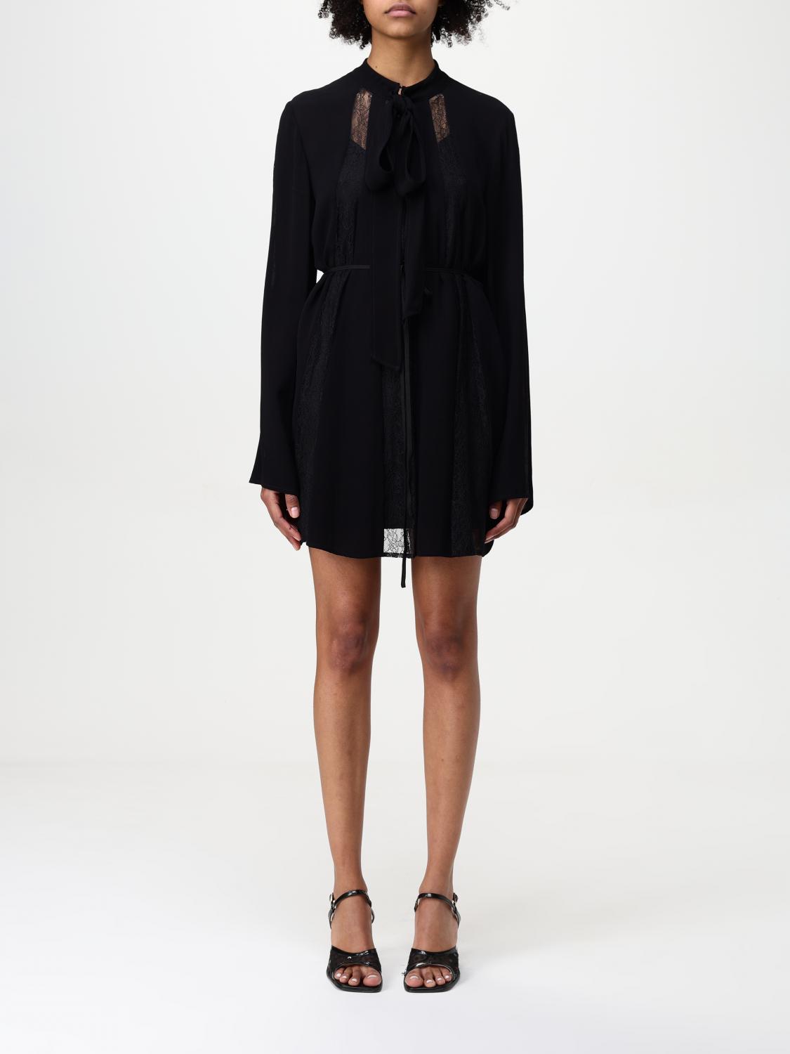 Twinset Twin-set Pussy-bow Collar Dress With Tied Waist In Black