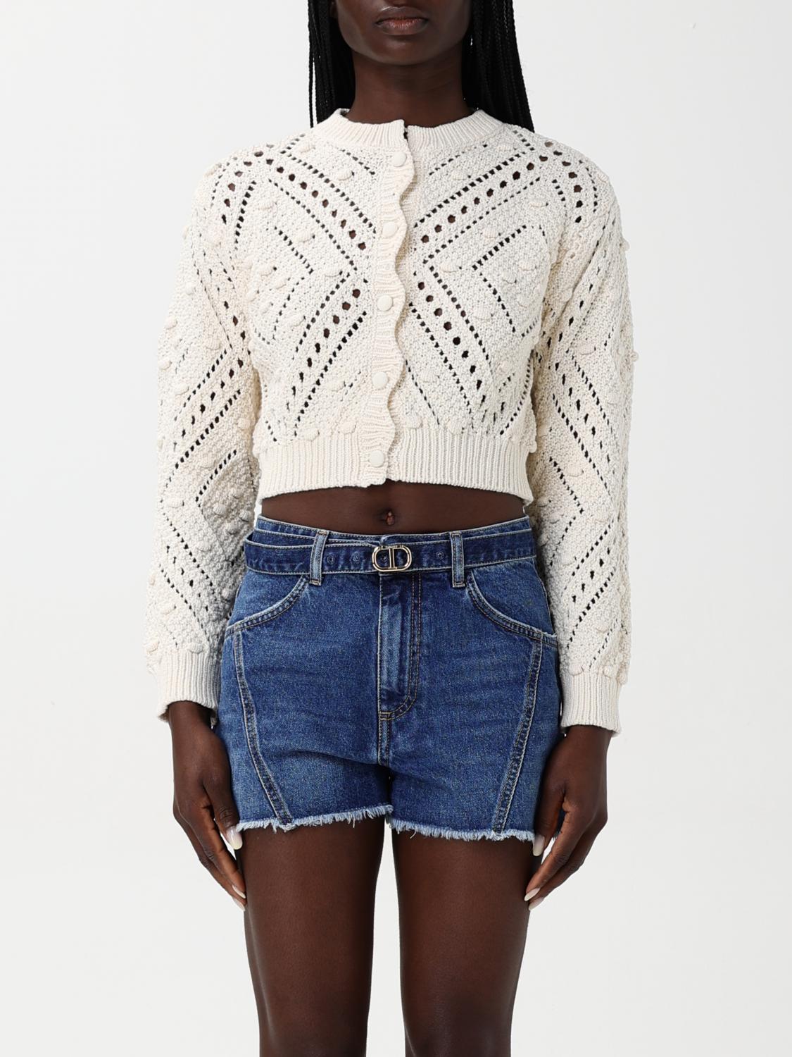 Twinset Light Natural Cropped Cardigan In Natural