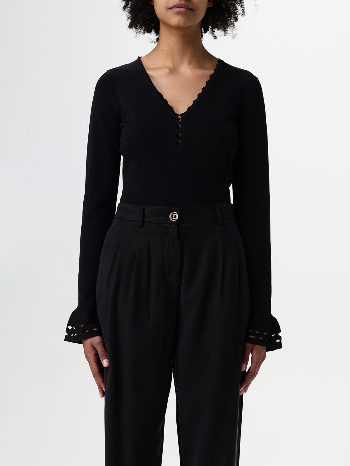 Twinset Geometric-pattern Knitted Bodysuit In Black