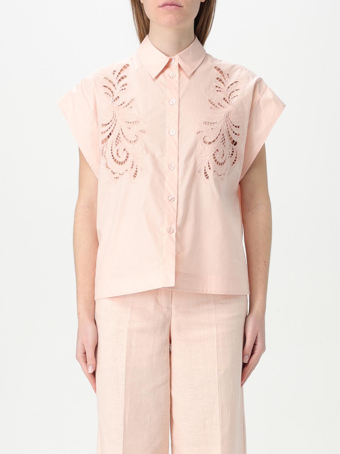 Twinset Mixed Linen Blazer With Embroidery In Pink