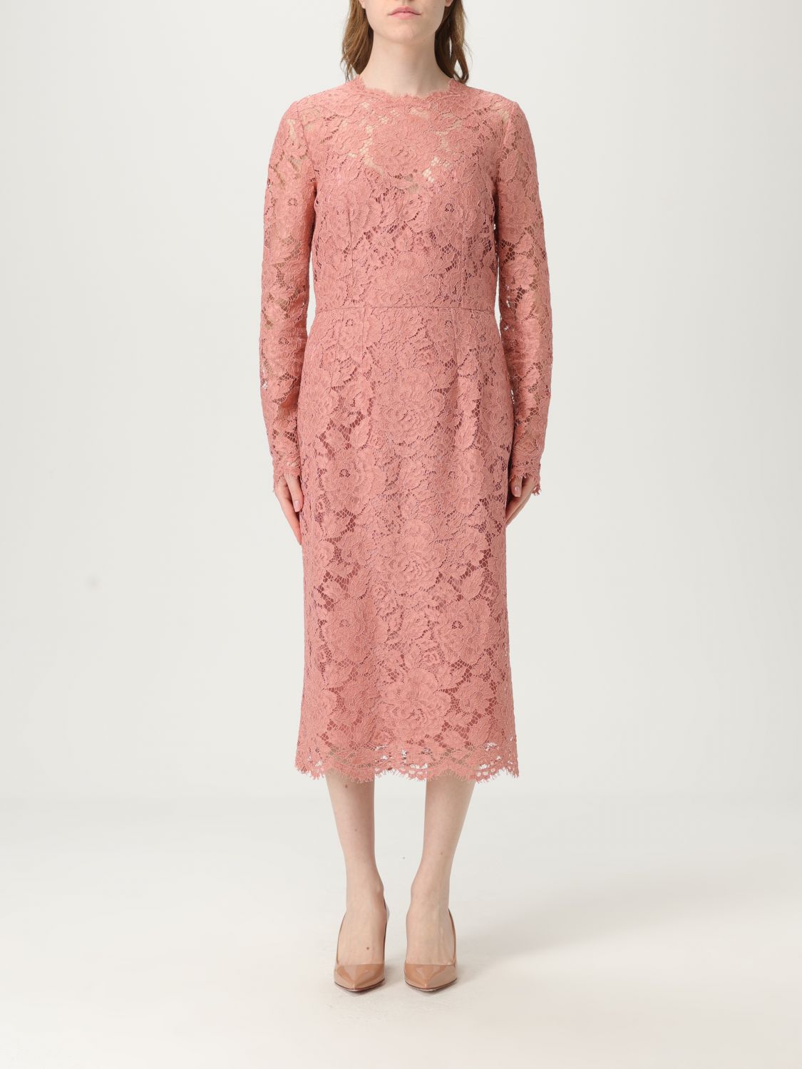 Dolce & Gabbana Lace Pencil Longuette Dress Dresses Rose