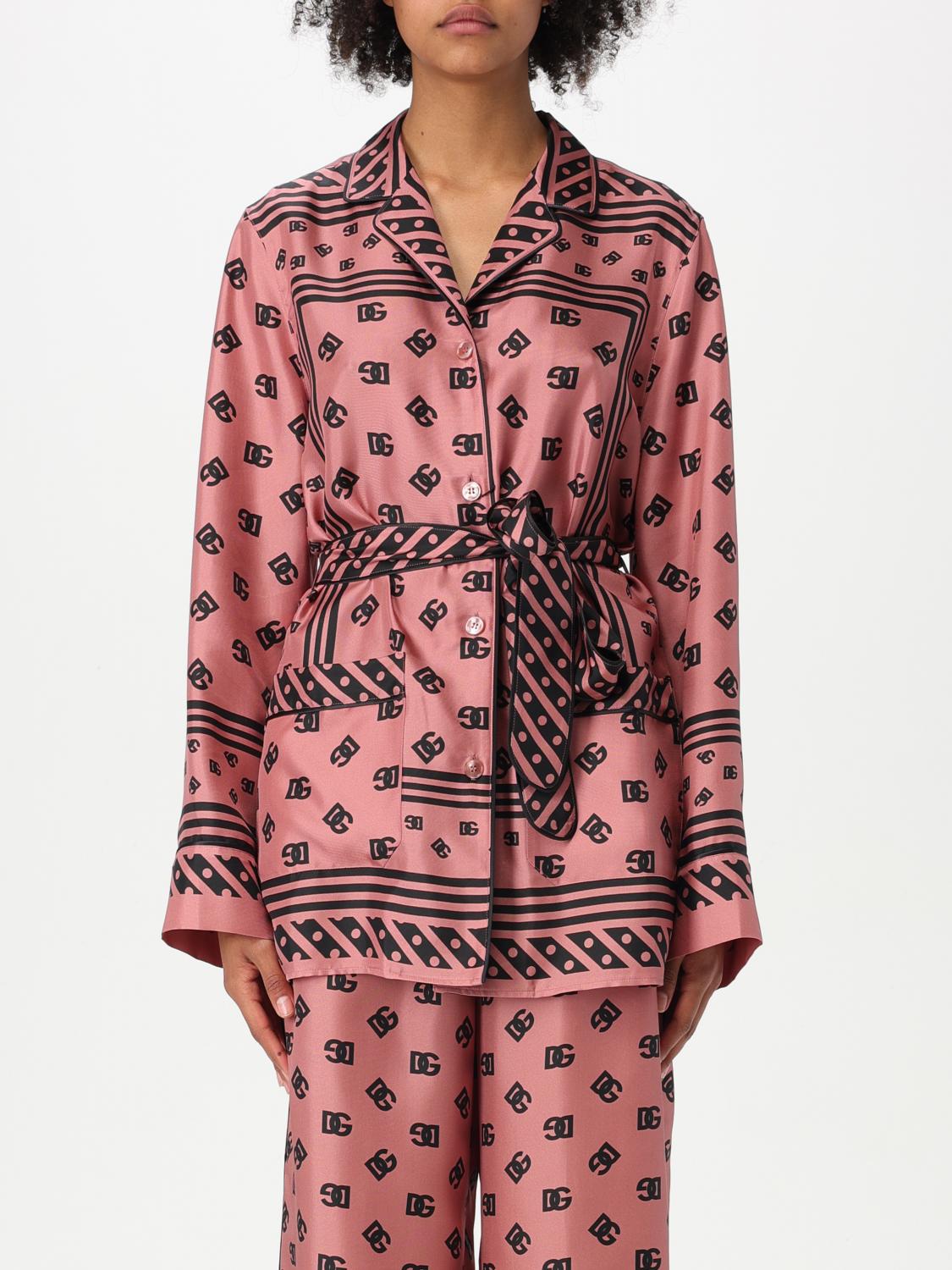 Dolce & Gabbana Silk Twill Pajama Shirt Dg Logo In Pink