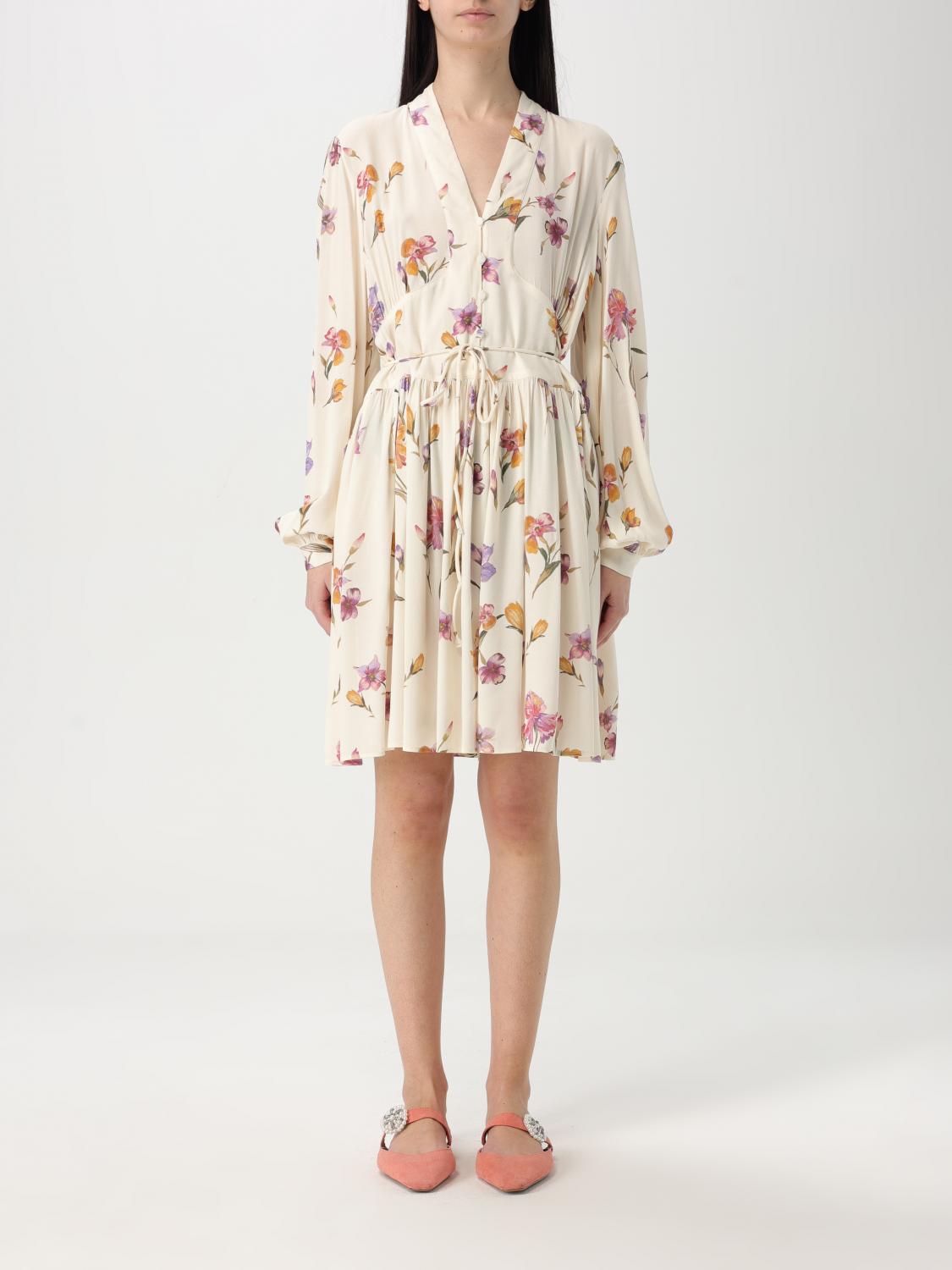 Twinset Twin-set Neutrals Floral Print Mini Dress In Multicolor