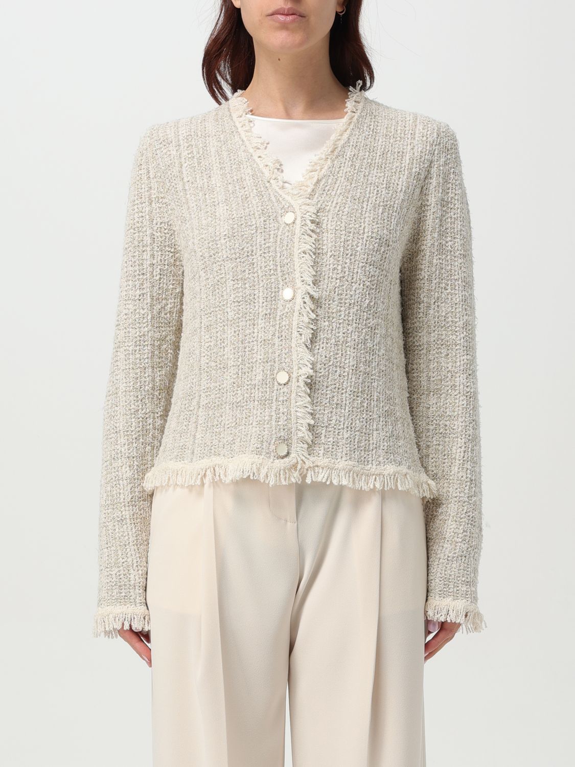 Twinset Twin-set Jacquard Lurex Gold Knitted Jacket In Weiss