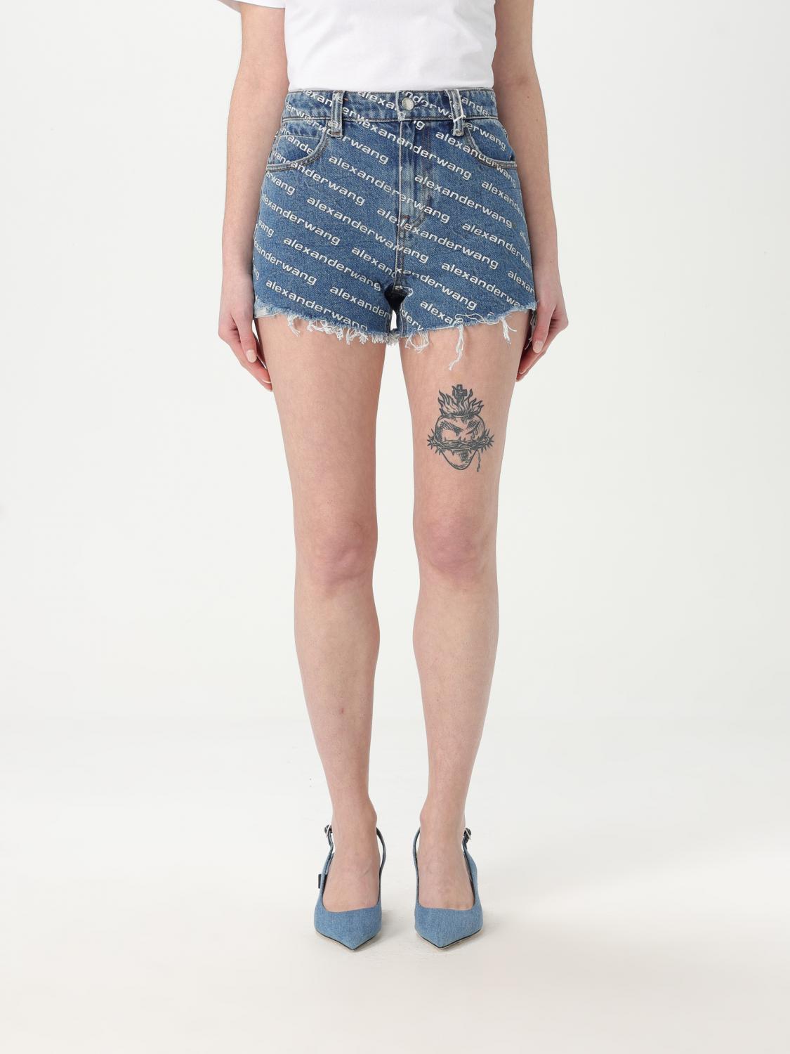 Alexander Wang Bite Logo Cotton Denim Shorts In Blue