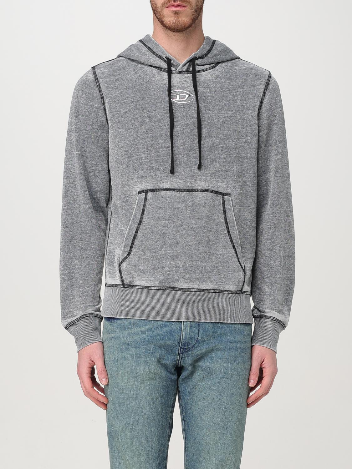 Diesel Hooded Sweater With Kangaroo Pocket And Ribbed Finish In Blue
