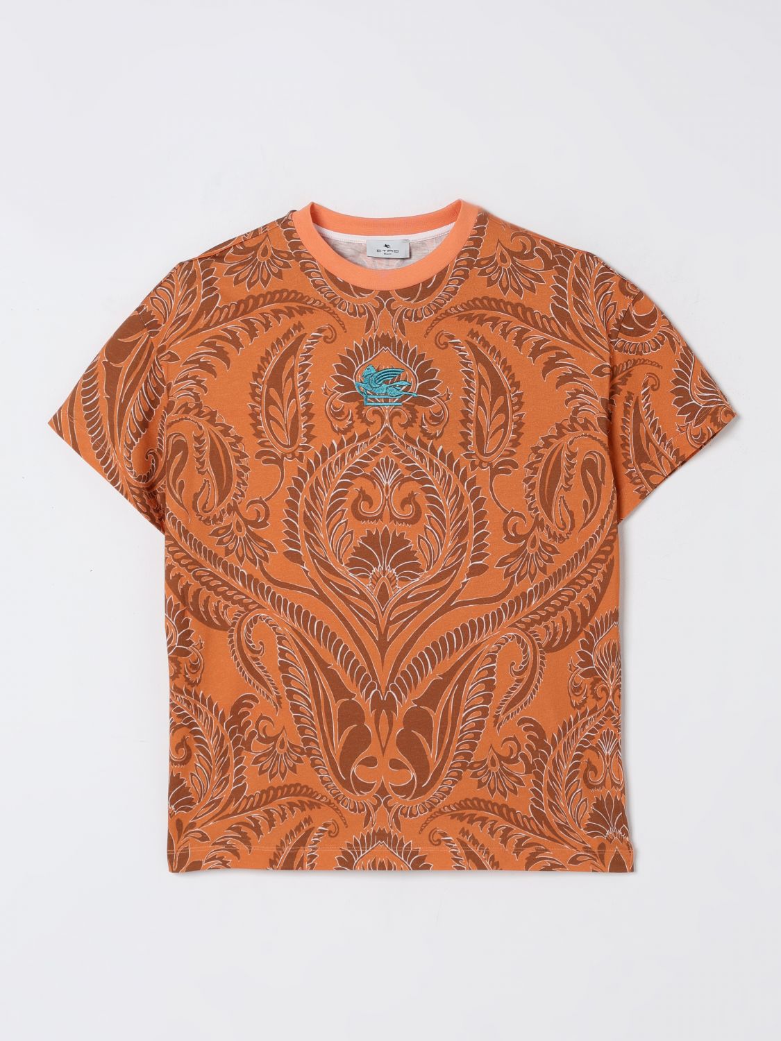 Etro Orange T-shirt For Boy With Iconic Paisley Print In Orange