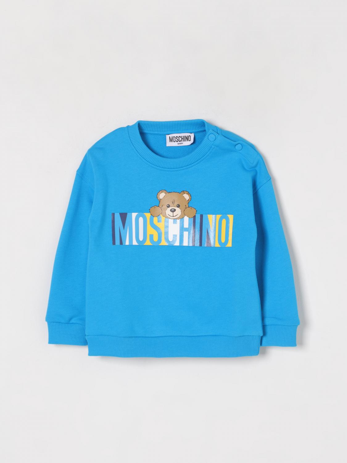 Moschino Light Blue Sweatshirt For Baby Boy With Teddy Bear In Blue