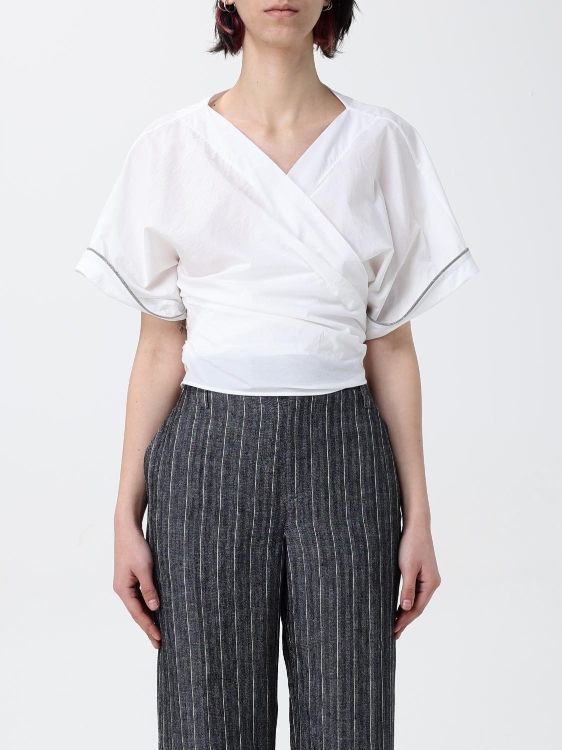 Brunello Cucinelli Monili Embellished Cropped Blouse In Natural