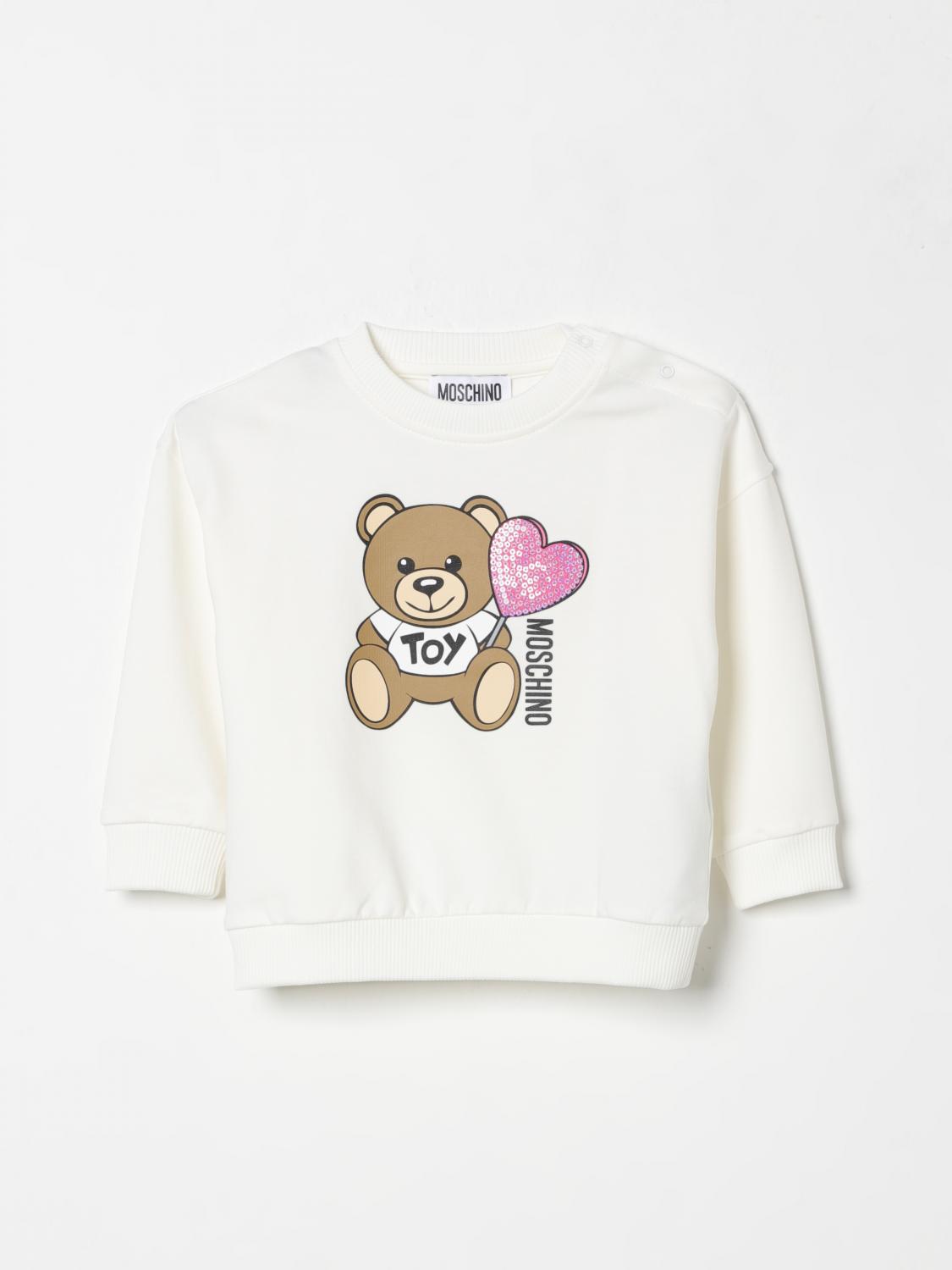 Moschino Ivory Sweatshirt For Baby Girl With Teddy Bear In Weiss