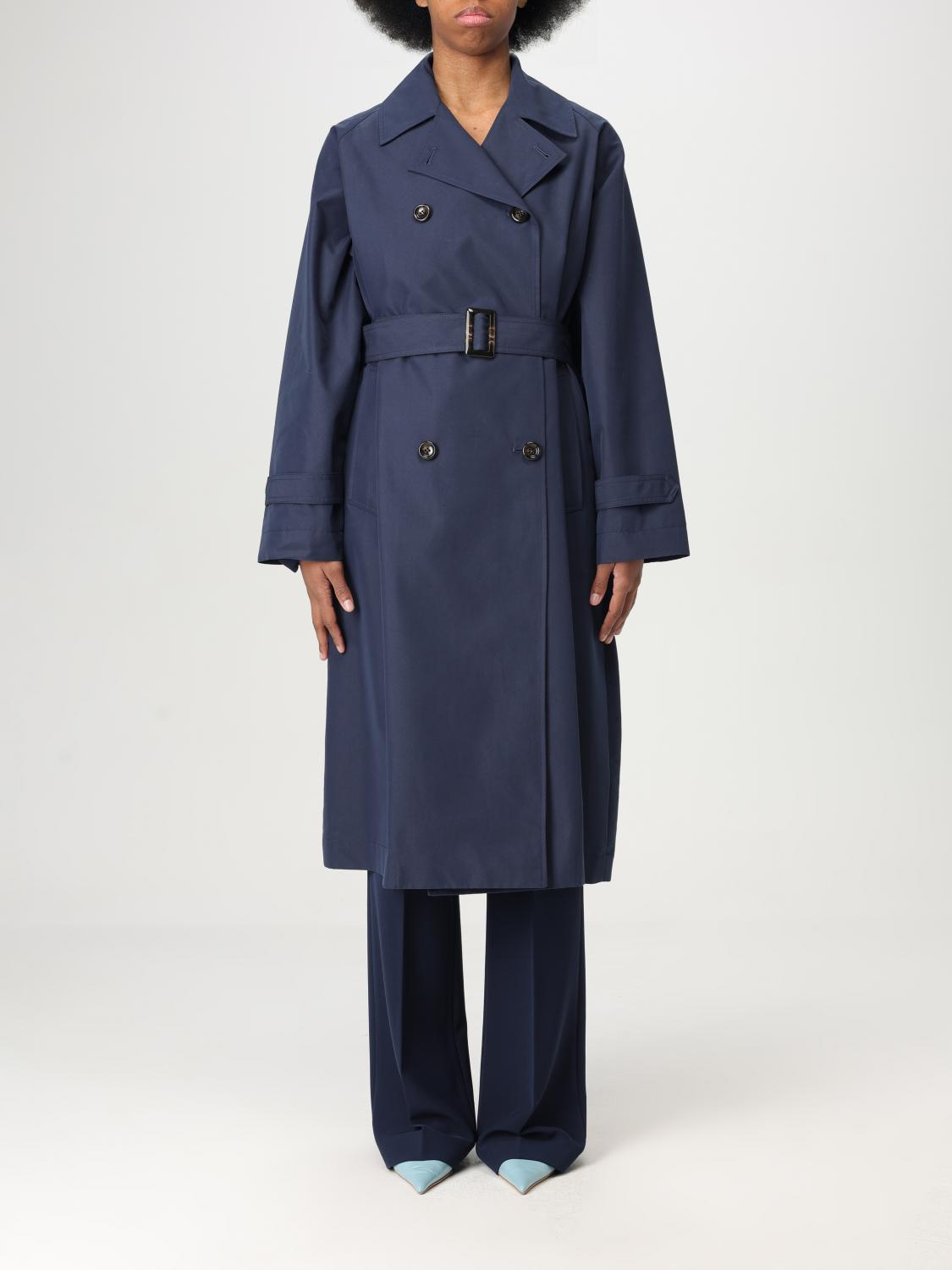 Liu •jo Trench Coat With Belted Waist And Epaulettes In Blue