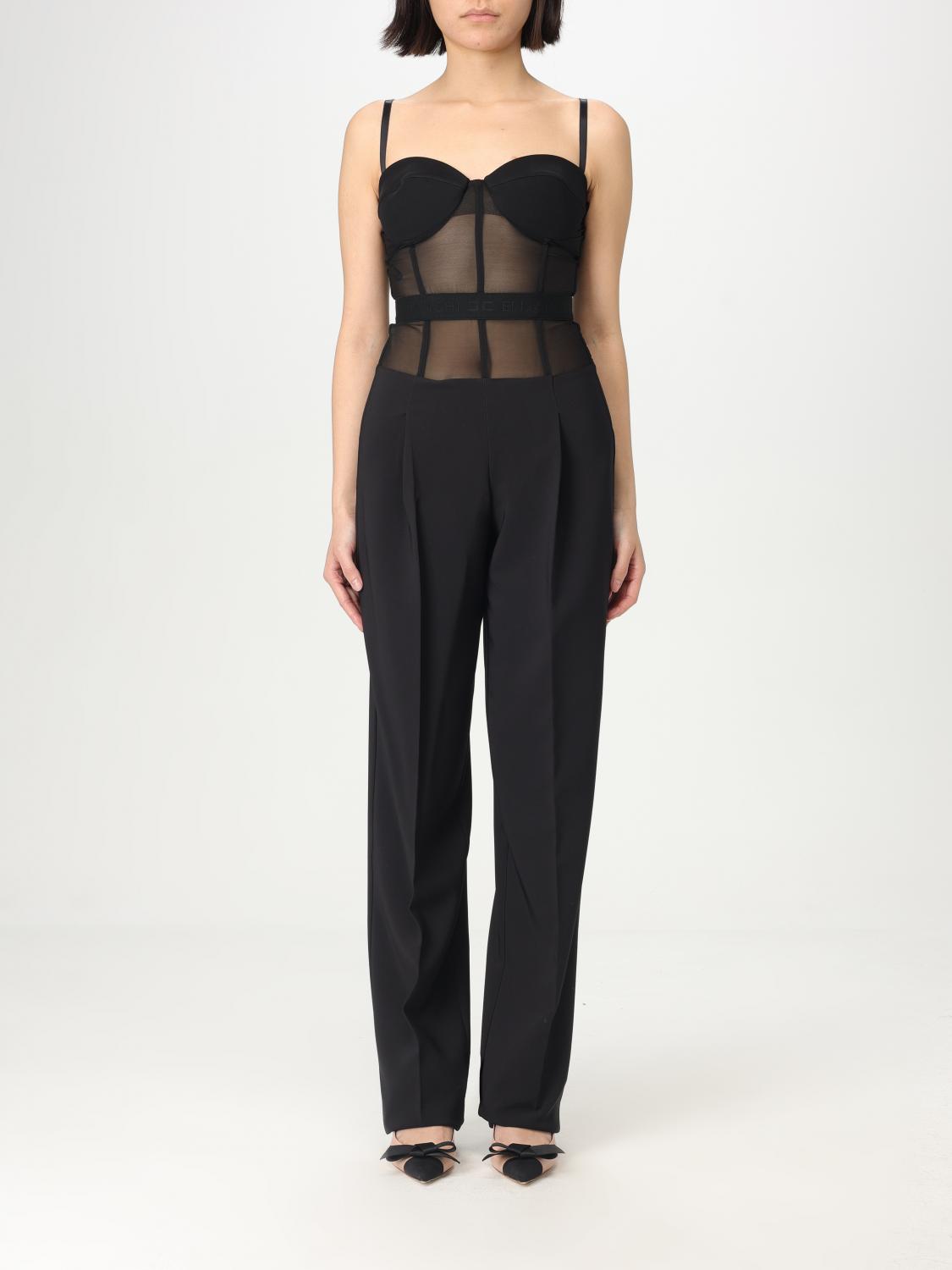 Elisabetta Franchi High-waisted Tailored Pants With Sheer Waistband Detail In Schwarz