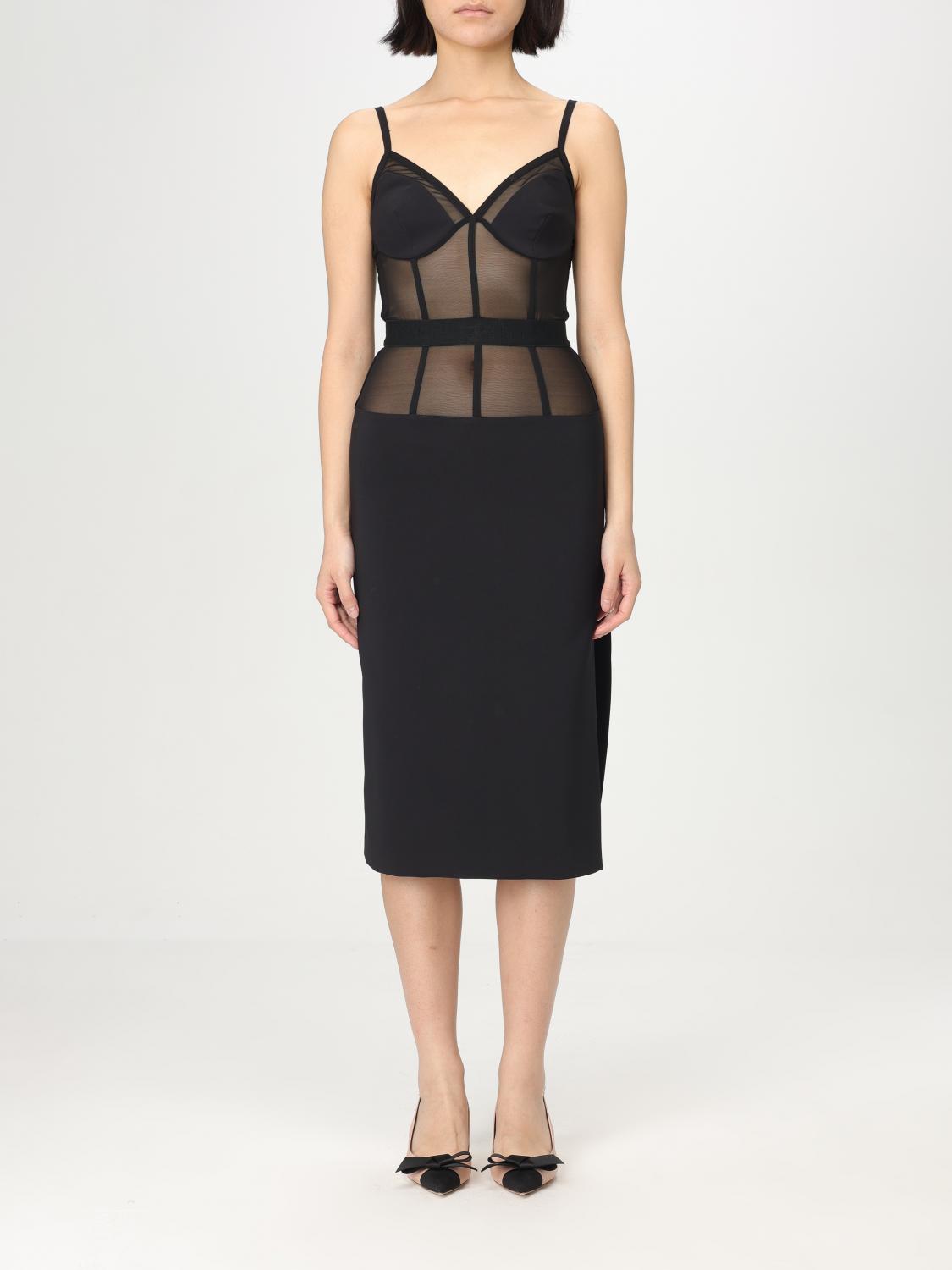 Elisabetta Franchi Crepe Tulle Midi Dress In Schwarz
