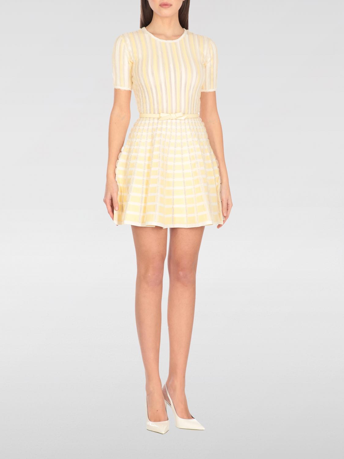 Elisabetta Franchi Mini Dress In Yellow With Belted Waist