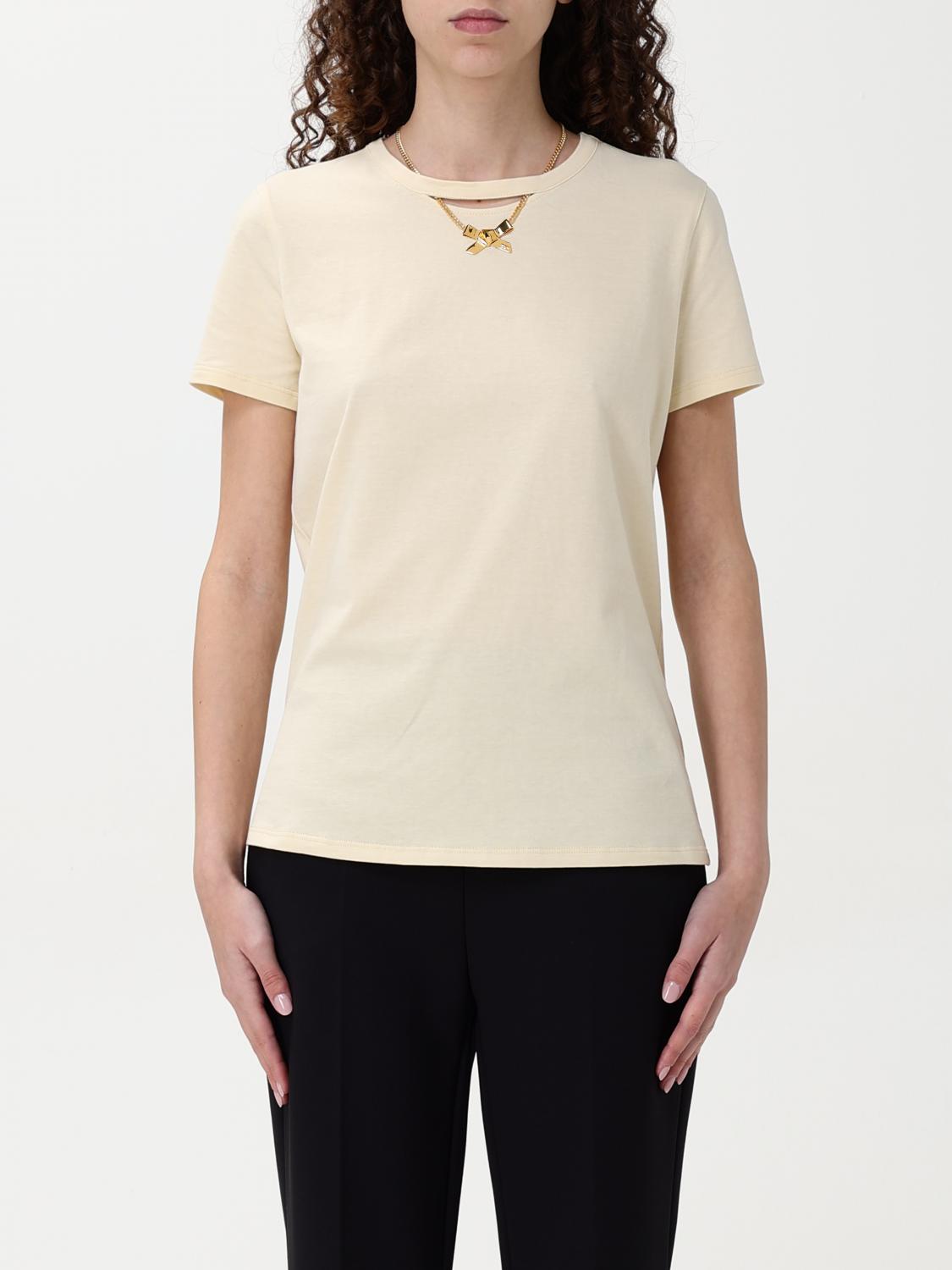 Elisabetta Franchi Jersey T-shirt With Bow Necklace In Lemon