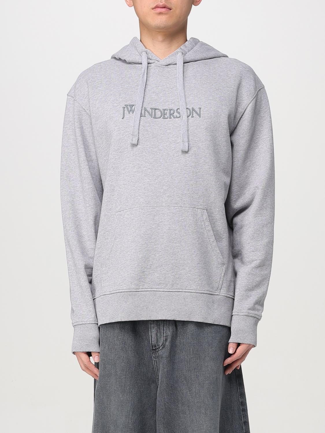Jw Anderson Hooded Sweatshirt Drawstring Ribbed Cuffs Kangaroo Pocket In Grey