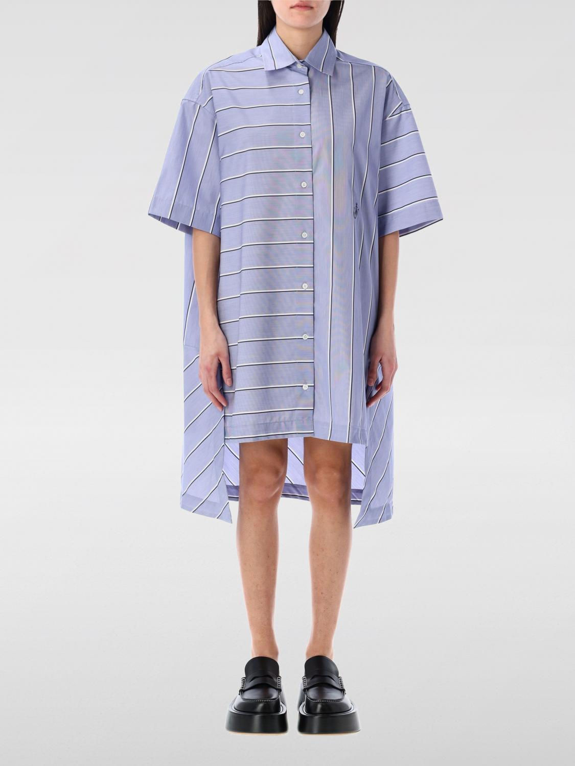 Jw Anderson J. W. Anderson Patchwork Cotton Shirt Dress With Asymmetric Hem In Blue