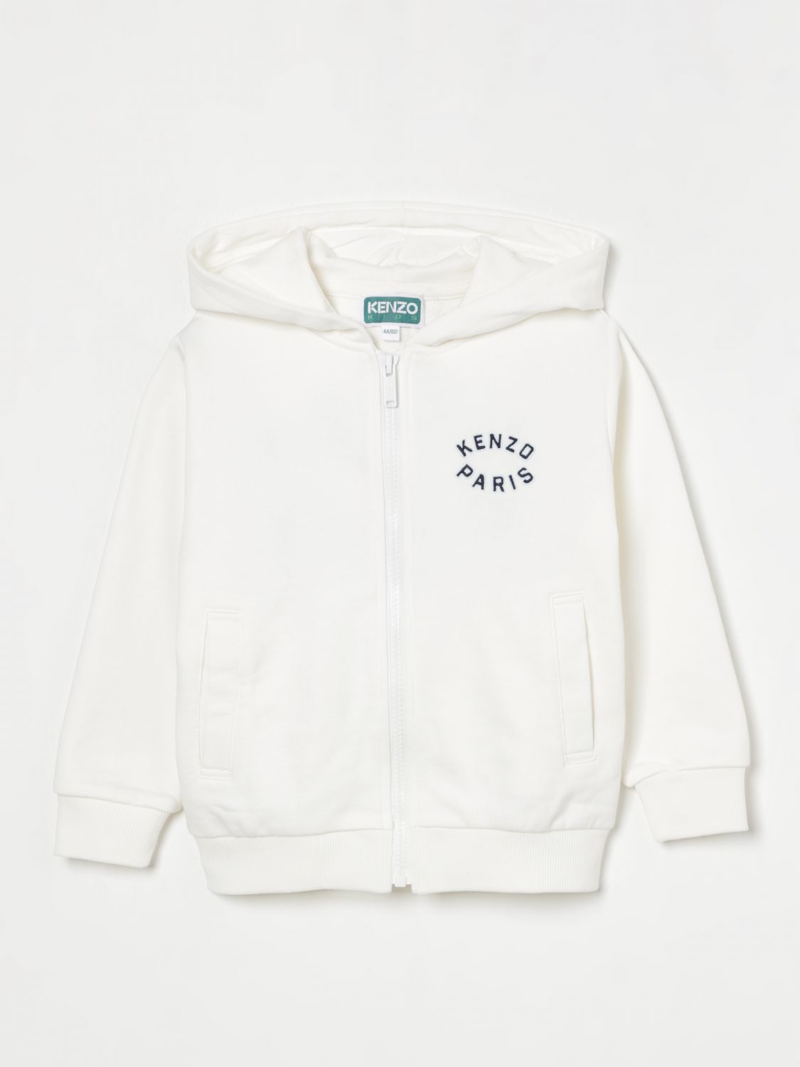Kenzo Logo-embroidery Zipped Hoodie In White