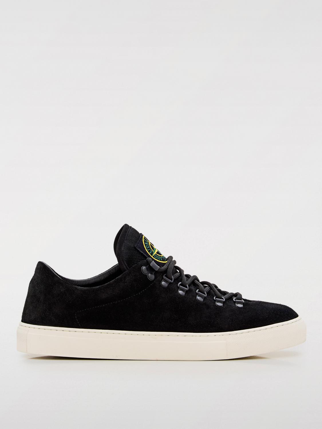 Stone Island Black Low Top Sneakers With Logo Patch On The Tongue In Suede Man In Black