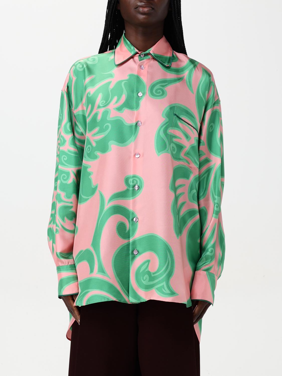 Etro Pink Silk Shirt With Green Print Women In Multicolor