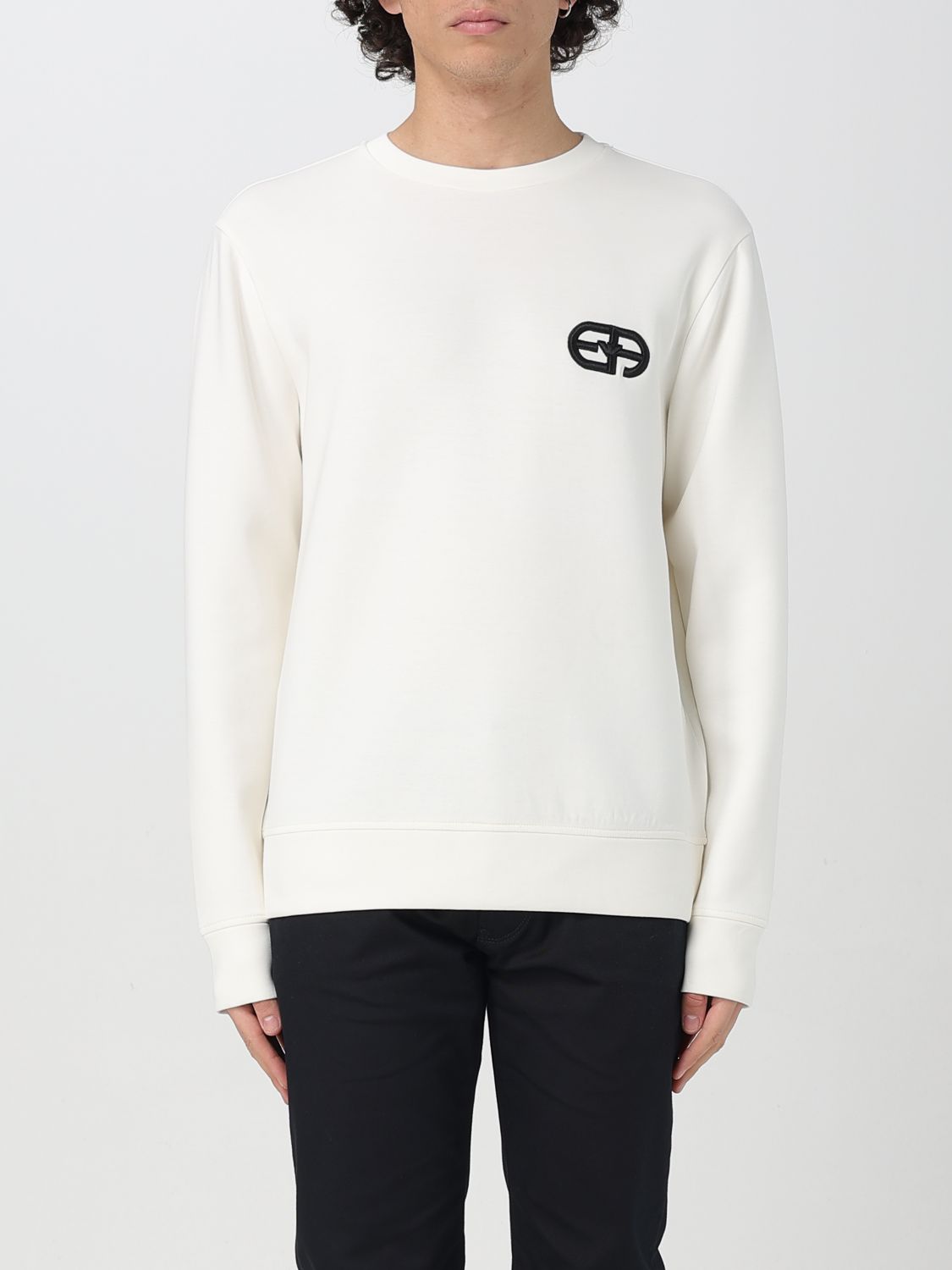 Emporio Armani Men's Logo Cotton Sweatshirt In Weiss