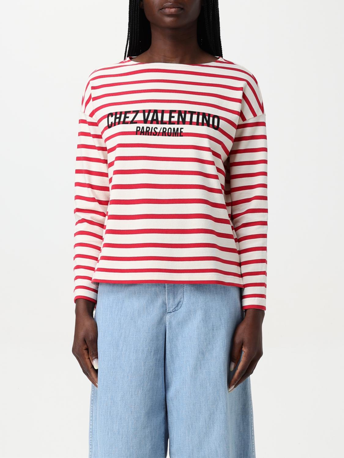 Valentino Womens Avorio Rosso Striped Brand-print Cotton-jersey T-shirt In Red