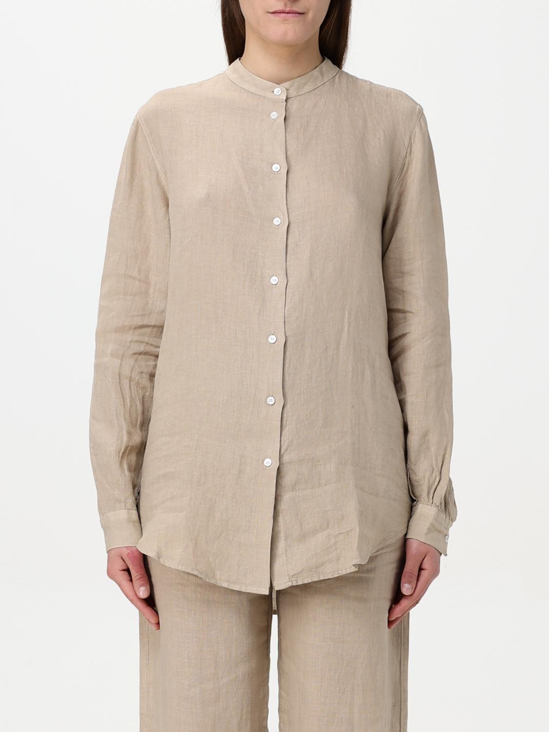Fay Vegan Linen Shirt With Mandarin Collar In Beige