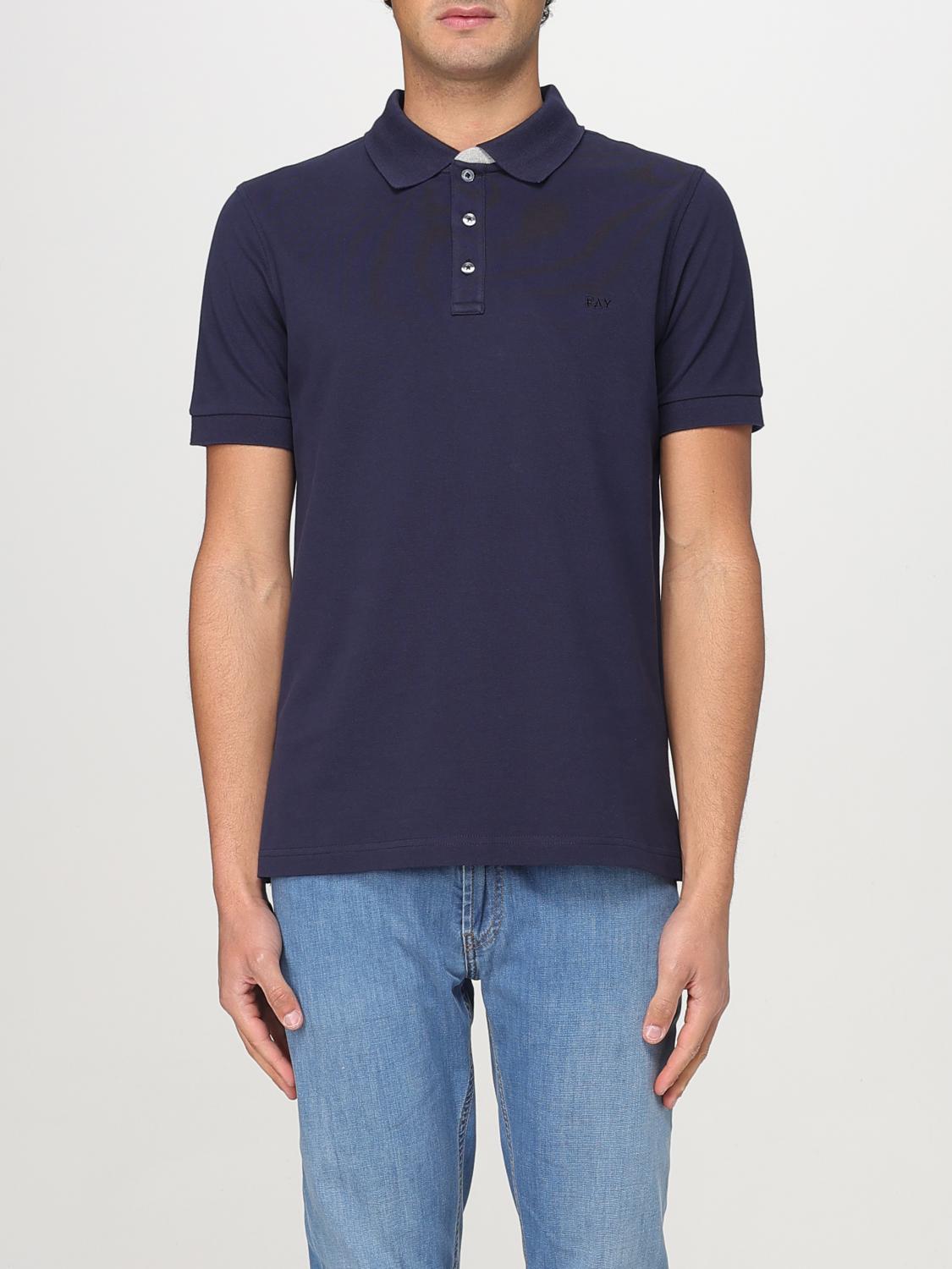 Fay Men Short-sleeved Cotton Polo Shirt In Blue