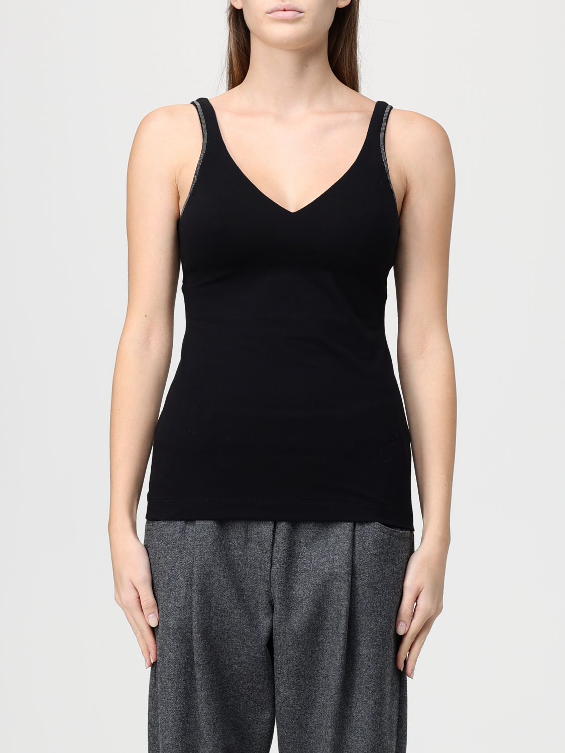 Brunello Cucinelli Women Top With Embellishments In Black