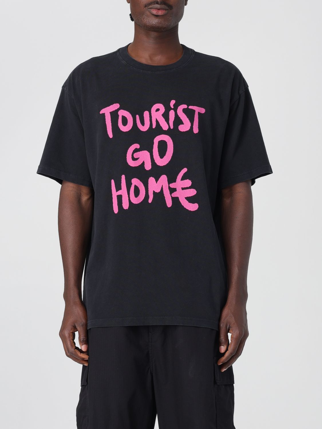 44 Label Group Tourist Black Crewneck T-shirt With Maxi Print On Front And Rear In Cotton Man
