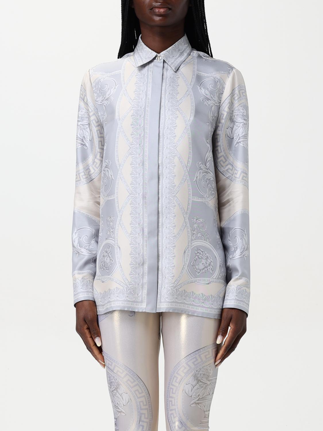Versace Women's Printed Silk Shirt In Silver