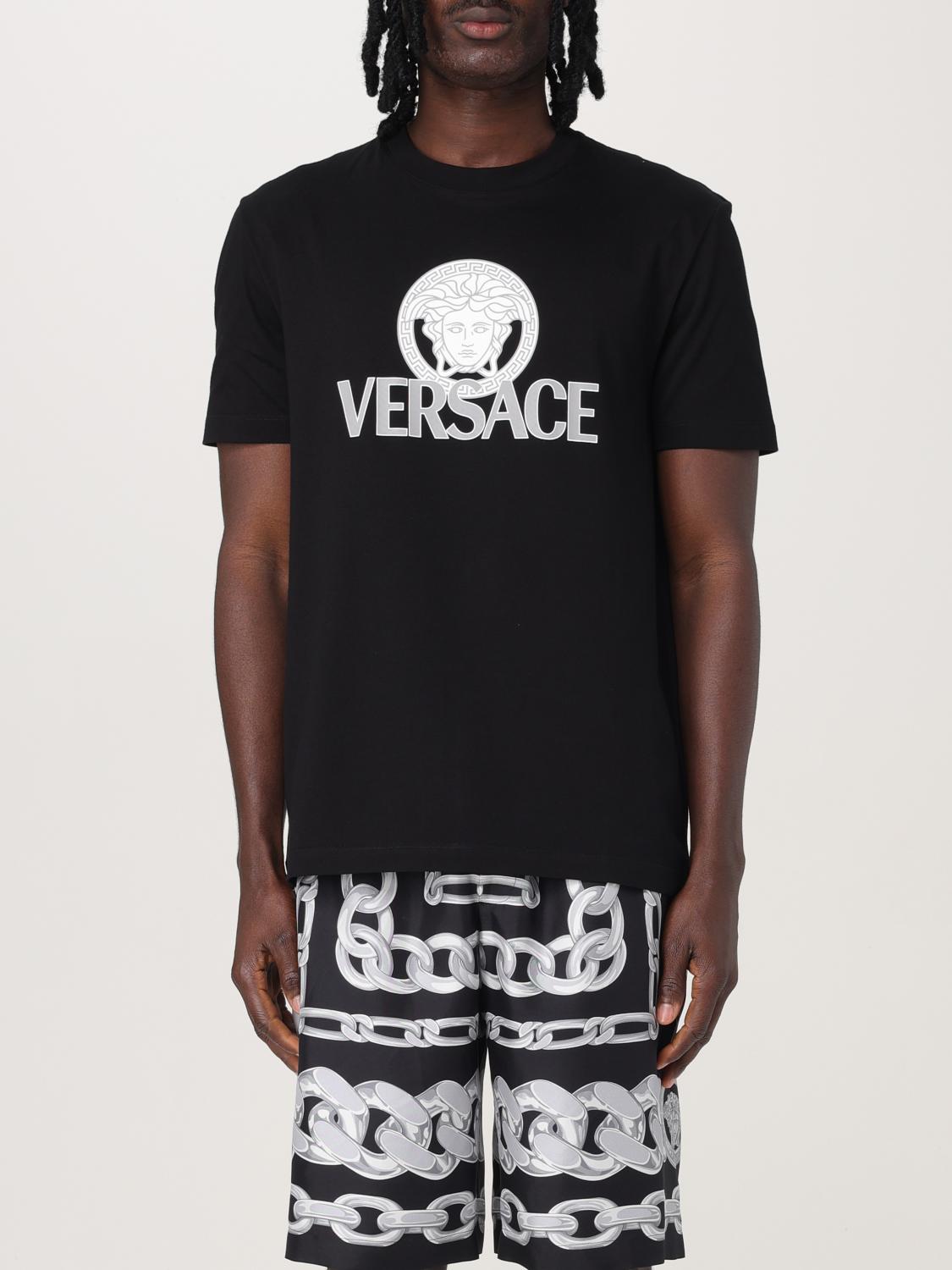 Versace Man T-shirt Black Size L Cotton In Black