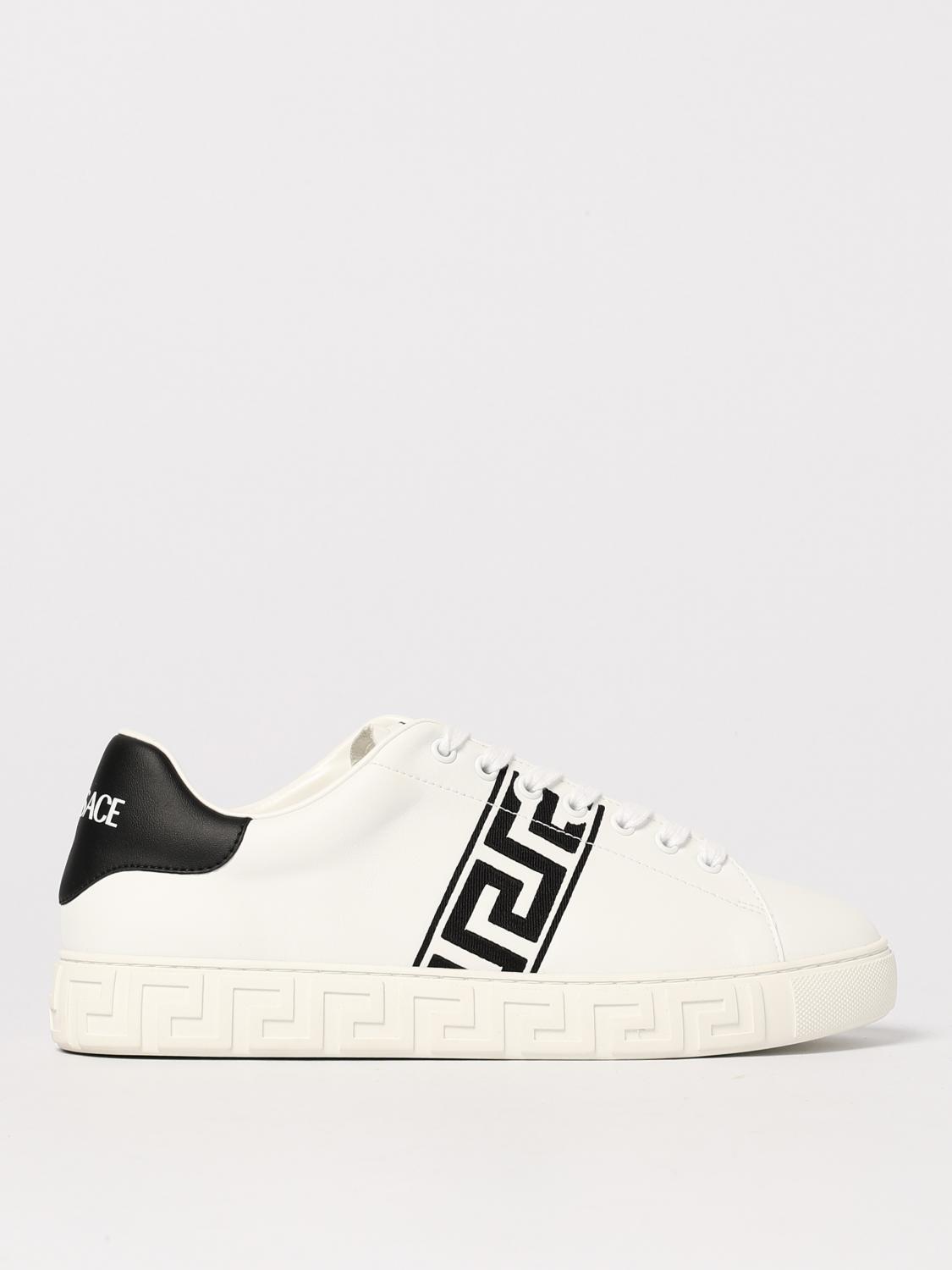 Versace White White Black Greca Embroidered Sneakers In Weiss